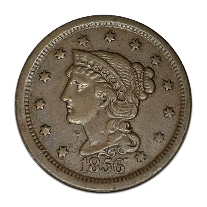 1856 Slant 5 Braided Hair Large Cent . . . . Choice About Uncirculated