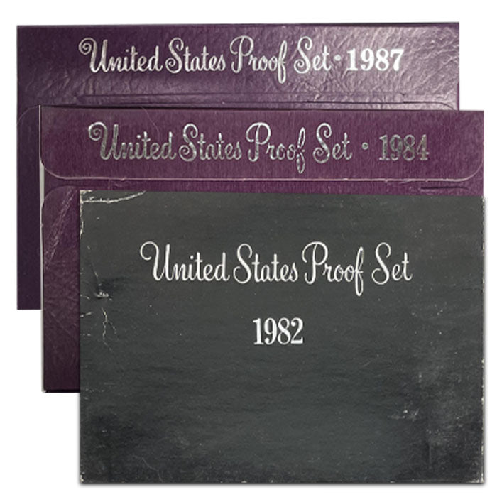 3 Clad Proof Sets from the 1980s: 1982, 1984 and 1987 . . . . Gem Brilliant Proof