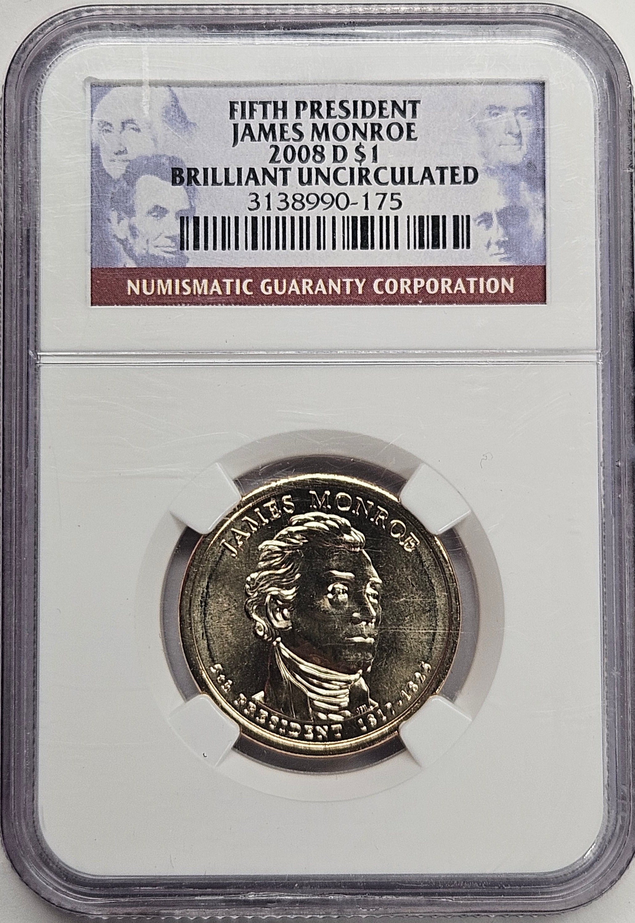 2008-D James Monroe Presidential Dollar NGC Brilliant Uncirculated