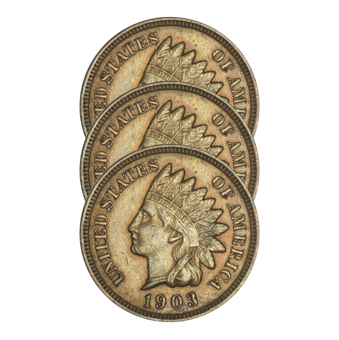 3 Different Indian Cents in Choice About Uncirculated . . . . Our Choice of Dates