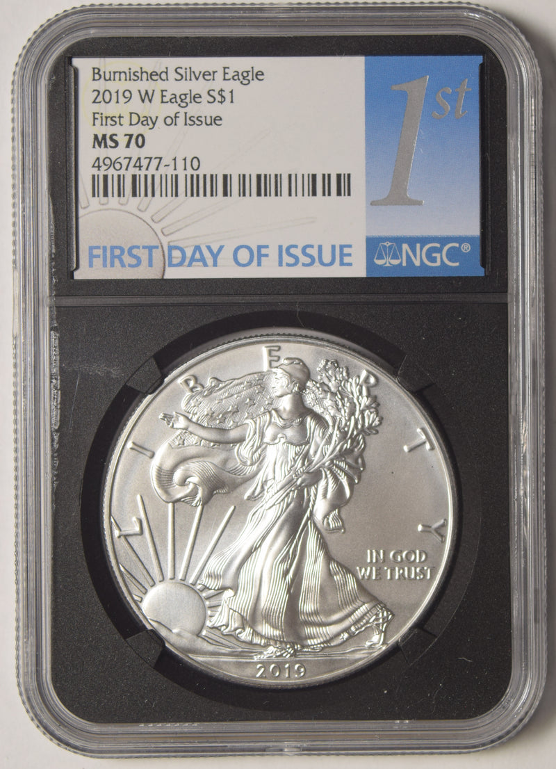 2019-W Burnished Silver Eagle . . . . NGC MS-70 First Day of Issue Retro Holder