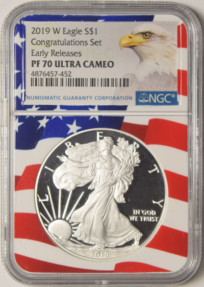 2019-W Silver Eagle . . . . NGC PF-70 Utra Cameo Congratulations Set Ultra Cameo Flag Holder