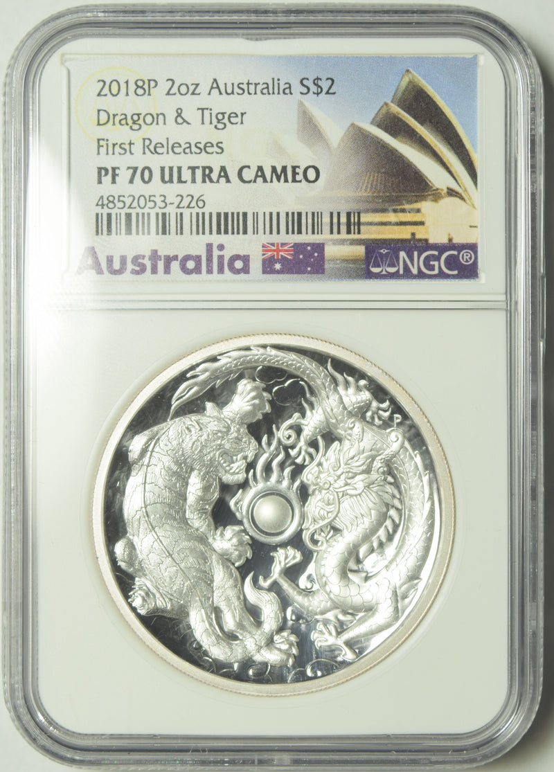2018-P Australian Dragon and Tiger $2.00 . . . . NGC PF-70 Ultra Cameo Silver First Releases
