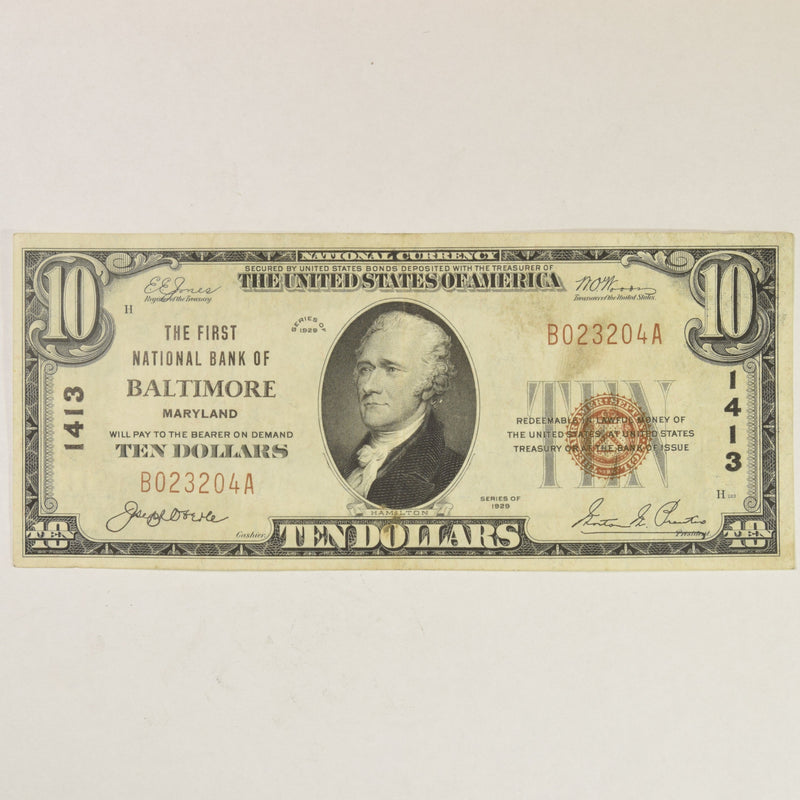 Maryland $10.00 1929 Type 1 The First National Bank of Baltimore, MD CH