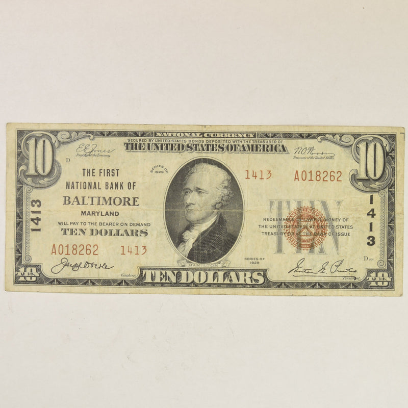 Maryland $10.00 1929 Type 2 The First National Bank of Baltimore, MD CH