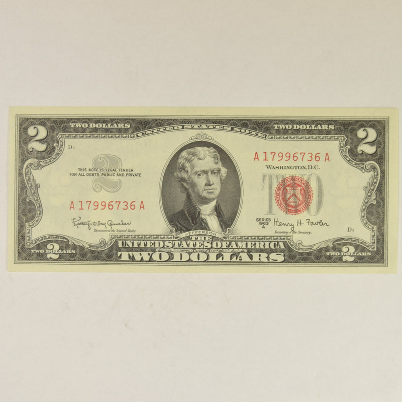 $2.00 1963 A United States Note Fr. 1514 from consecutive pack . . . . Superb Crisp Uncirculated