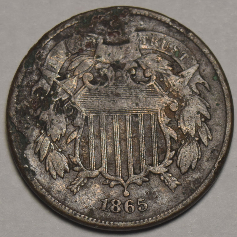 1865 Two Cent Piece . . . . VF badly corroded
