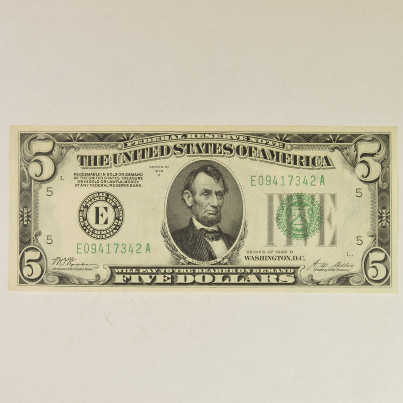 $5.00 1928 B Federal Reserve Note . . . . Gem Crisp Uncirculated