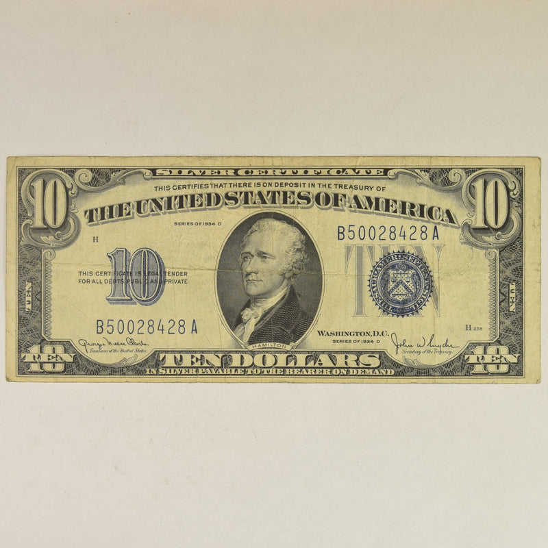 $10.00 1934 D Narrow Silver Certificate . . . . VF
