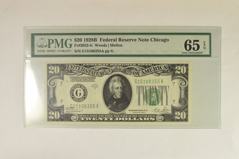 $20.00 1928 B Federal Reserve Note . . . . PMG Gem-65