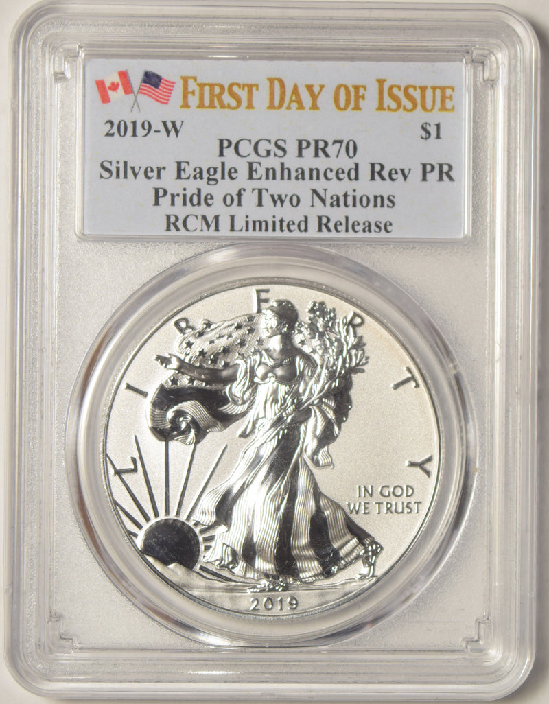 2019-W Maple Leaf Modified Proof and Silver Eagle Enhanced Reverse Proof . . . . PCGS PR-70 Pride of Two Nations RCM Limited Release First Day of Issue - PAIR