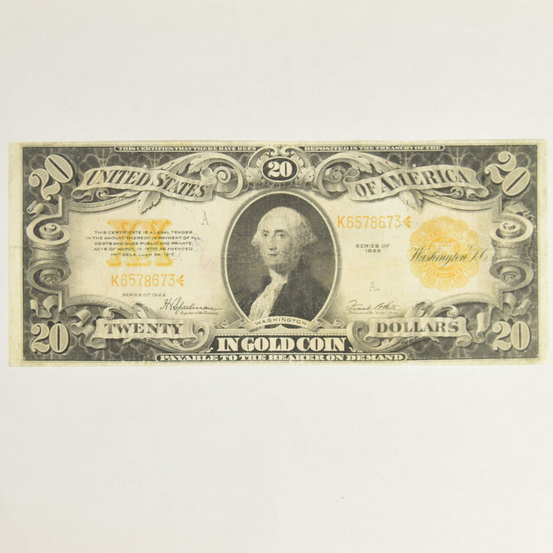 $20.00 1922 Gold Certificate Fr. 1187 . . . . Extremely Fine