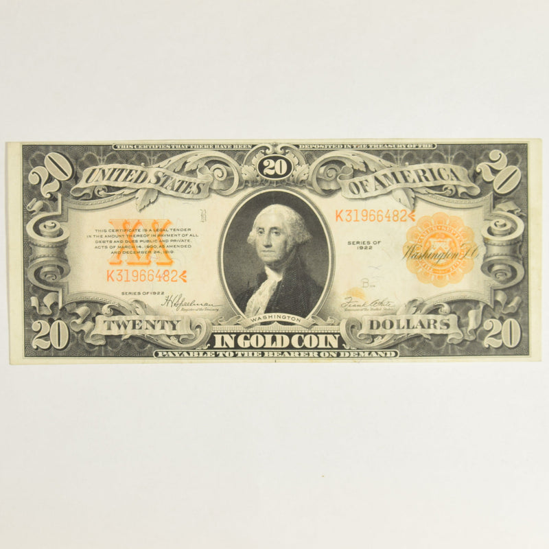 $20.00 1922 Gold Certificate Fr. 1187 . . . . Choice About Uncirculated