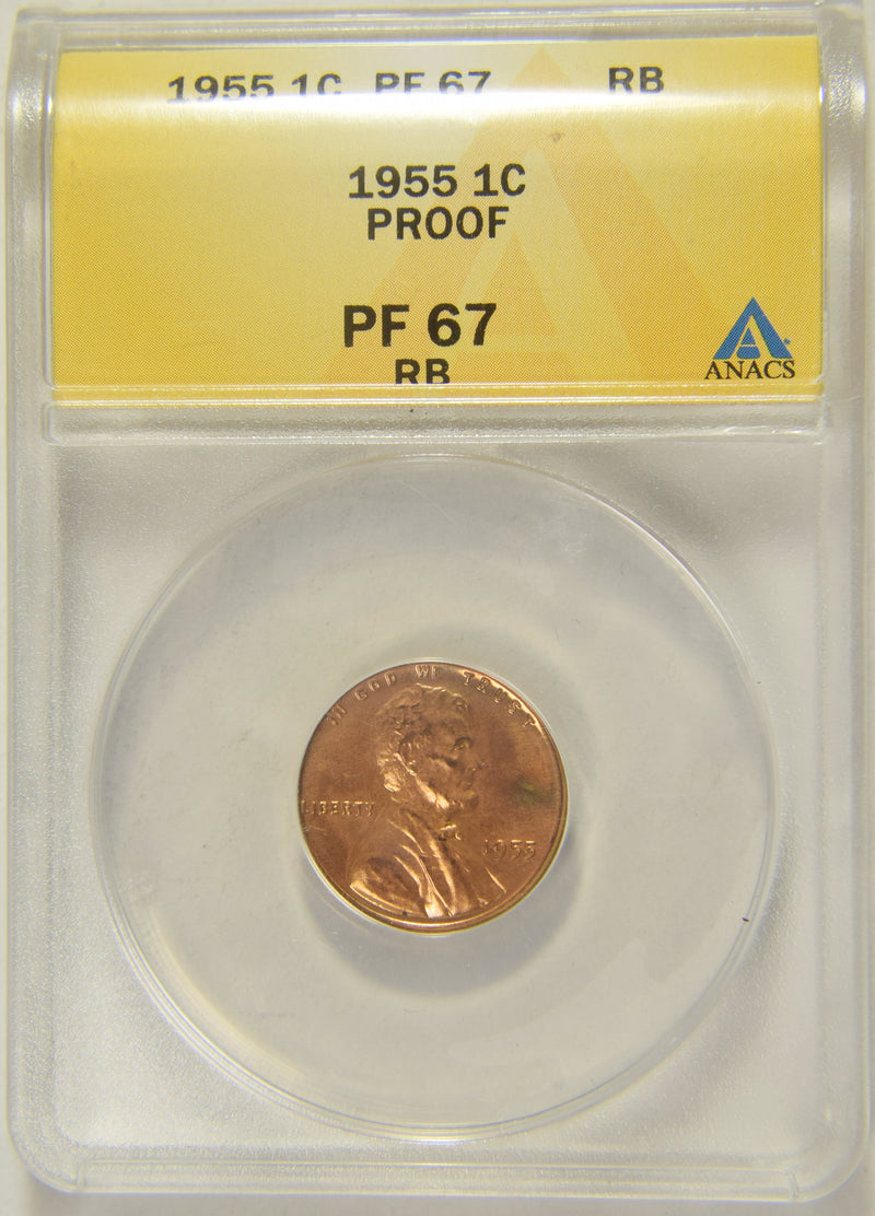 1955 Lincoln Cent . . . . ANACS PF-67 RB