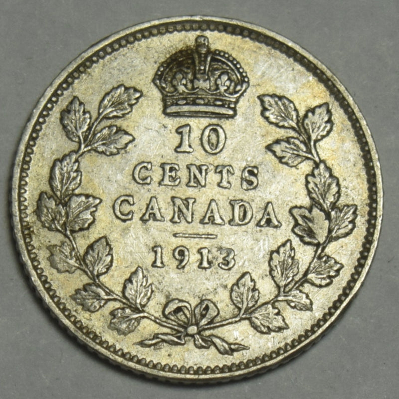 1913 Small Canadian 10 Cents . . . . Choice About Uncirculated