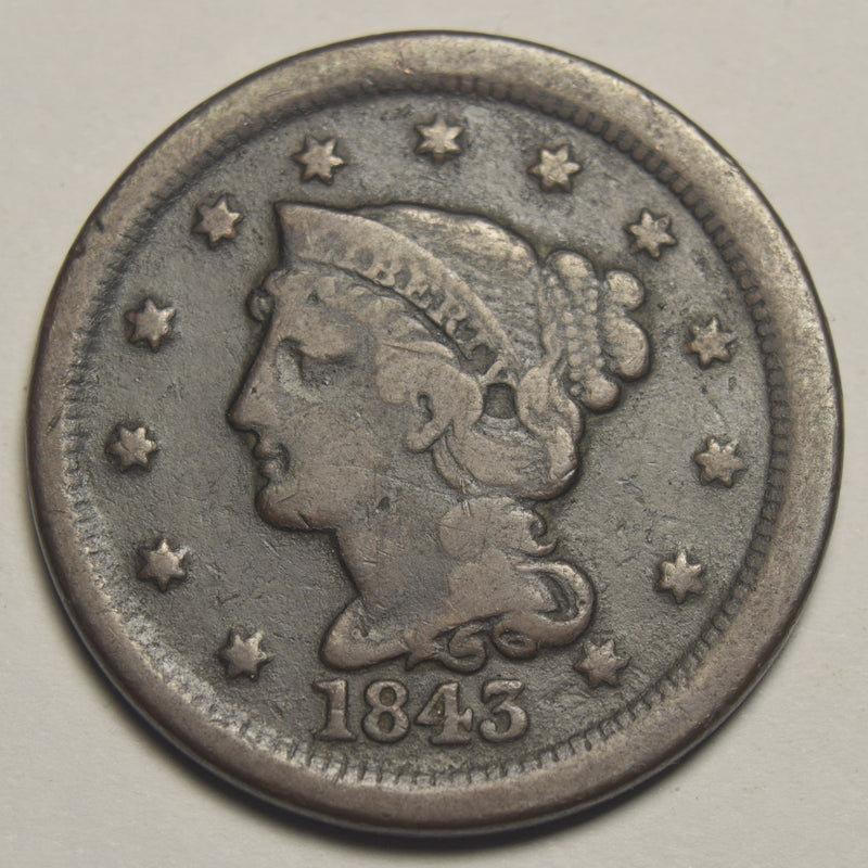 1843 Braided Hair Large Cent . . . . Fine
