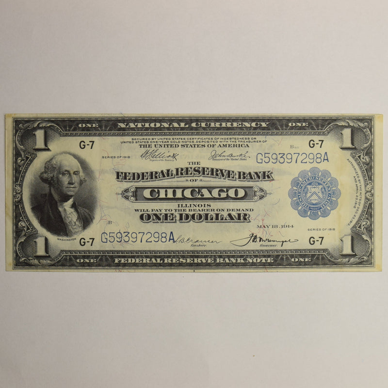 Chicago $1.00 1918 Federal Reserve Bank Note Fr. 729 . . . . Choice About Uncirculated