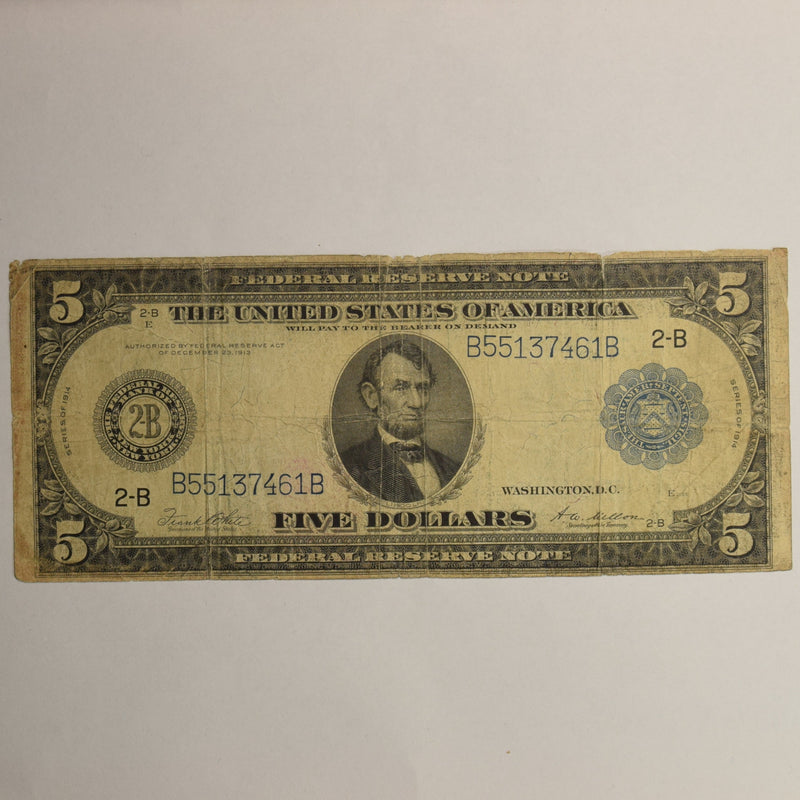 $5.00 1914 Federal Reserve Note New York Fr. 851 . . . . Very Fine