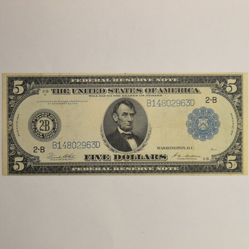 $5.00 1914 Federal Reserve Note New York Fr. 851 . . . . Choice Crisp Uncirculated