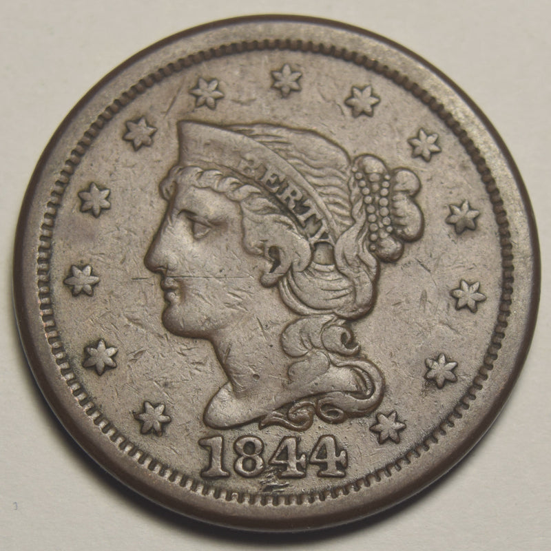 1844 Braided Hair Large Cent . . . . VF/XF