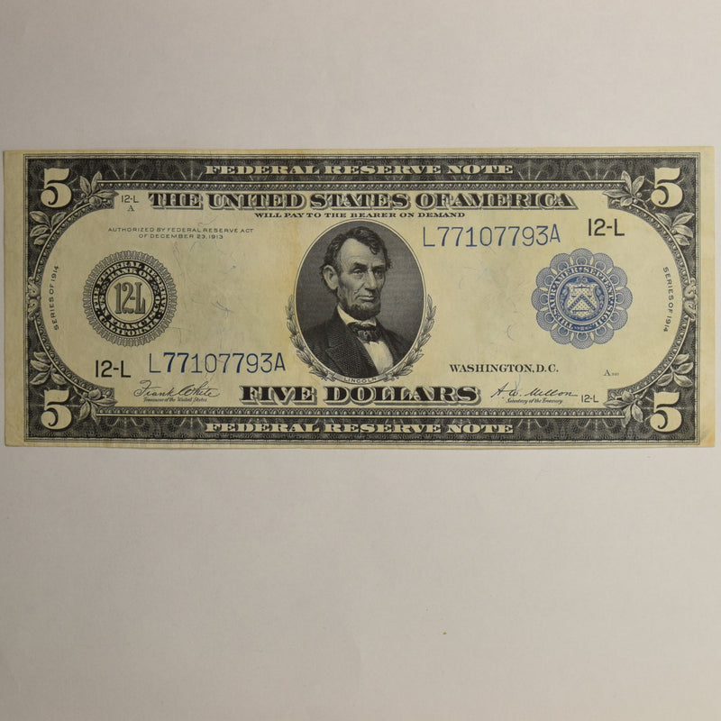 $5.00 1914 Federal Reserve Note St. Louis Fr. 891A . . . . XF/AU