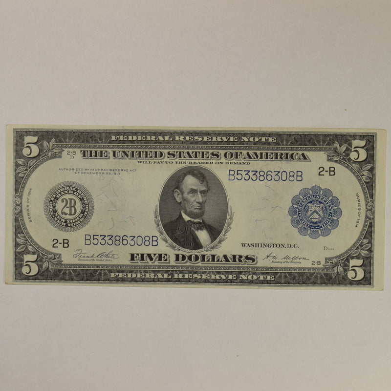 $5.00 1914 Federal Reserve Note New York FR. 851 . . . . Gem Crisp Uncirculated