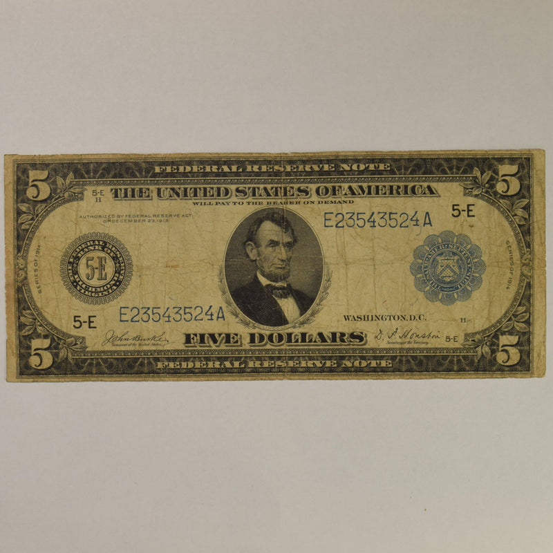 $5.00 1914 Federal Reserve Note Richmond FR. 862 . . . . Fine