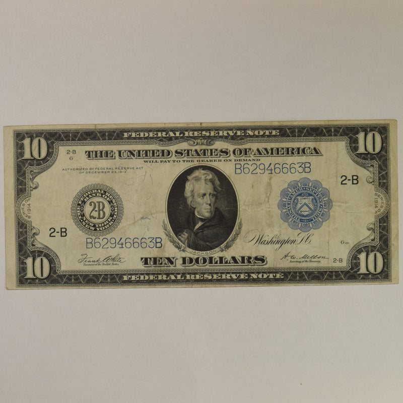 $10.00 1914 Federal Reserve Note New York FR. 911B . . . . VF/XF