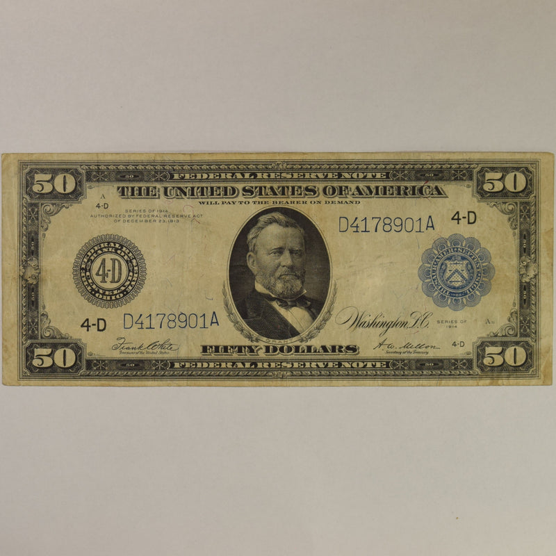 $50.00 1914 Federal Reserve Note Cleveland FR. 1039A . . . . VF/XF