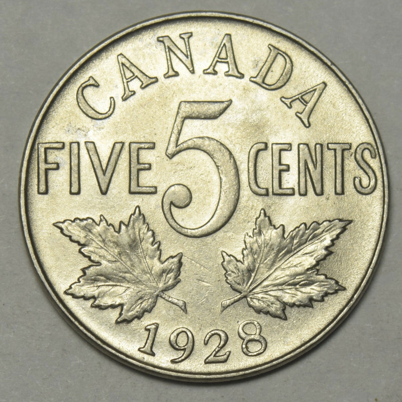 1928 Canadian 5 Cents . . . . Choice Brilliant Uncirculated