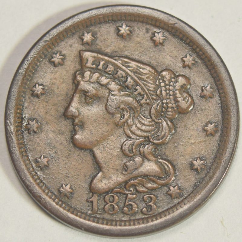 1853 Braided Hair Half Cent . . . . Choice About Uncirculated