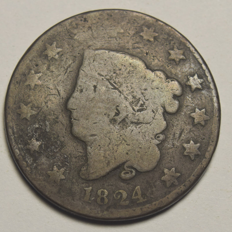 1824 Normal Date Coronet Head Large Cent . . . . Good