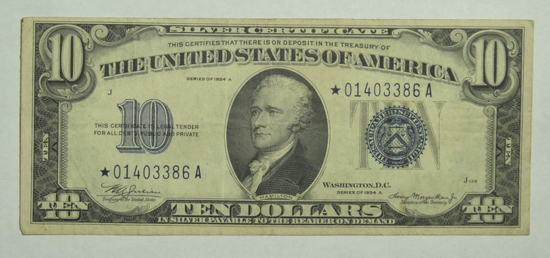 $10.00 1934 A Silver Certificate Star Fr. 1702 . . . . Extremely Fine