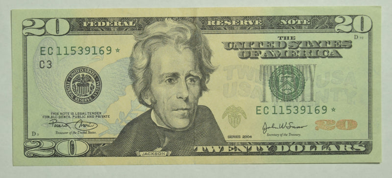$20.00 2004 A Federal Reserve Note STAR E . . . . Choice Crisp Uncirculated