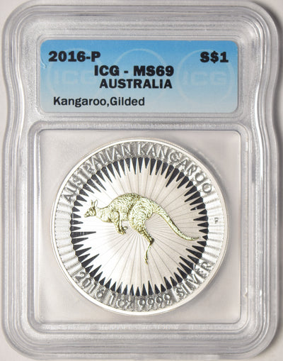 2016-P Australia Gilded Kangaroo . . . . ICG MS-69 1 oz. Silver