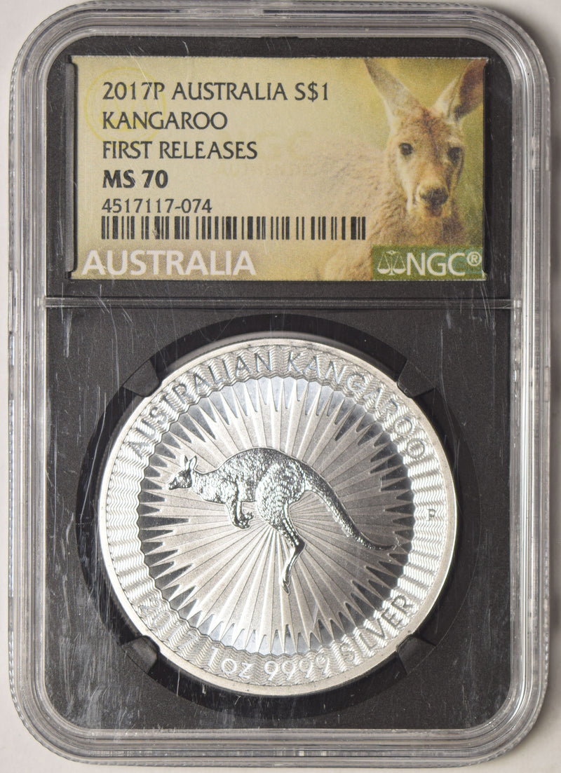 2017-P Australian Kangaroo . . . . NGC MS-70 First Releases Retro Black Holder 1 oz. Silver