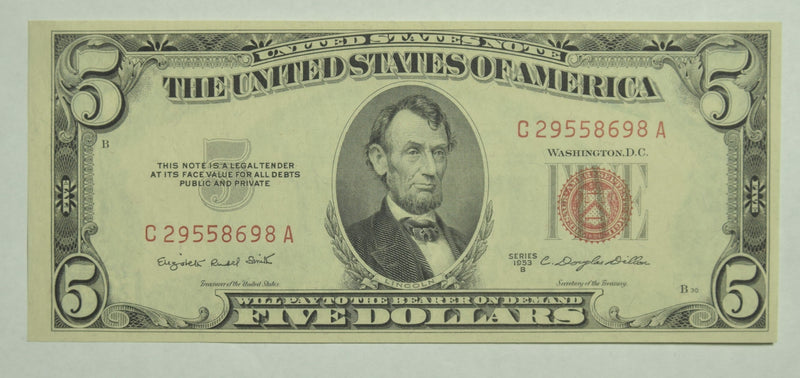 $5.00 1953 B United States Note . . . . Gem Crisp Uncirculated
