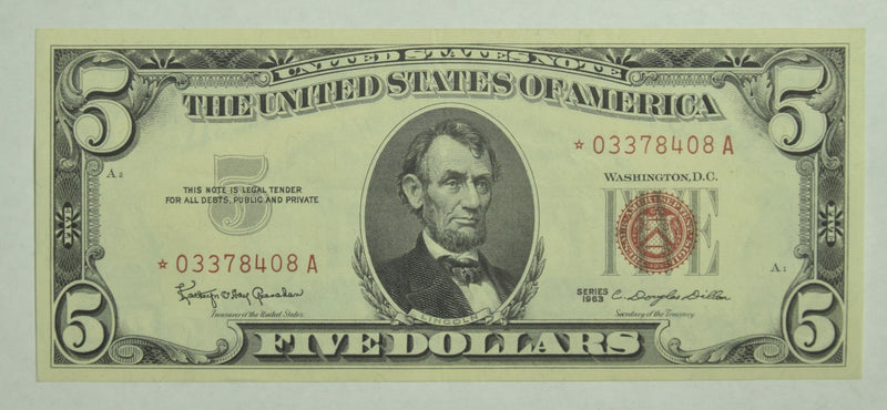 $5.00 1963 United States Note STAR . . . . Choice About Uncirculated