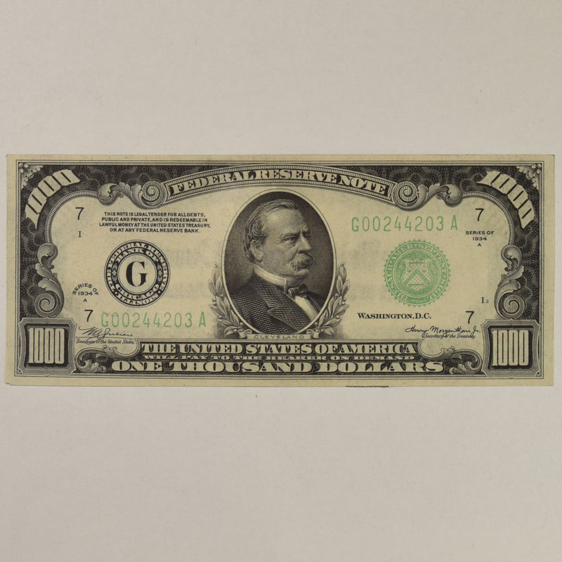$1000.00 1934 A Federal Reserve Note Fr. 2212 G . . . . Choice Crisp Uncirculated