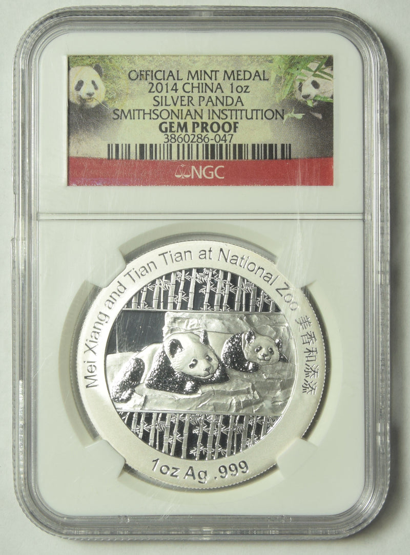 2014 Chinese Panda . . . . NGC Gem Proof 1 oz. Silver Official Mint Medal Smithsonian Institution