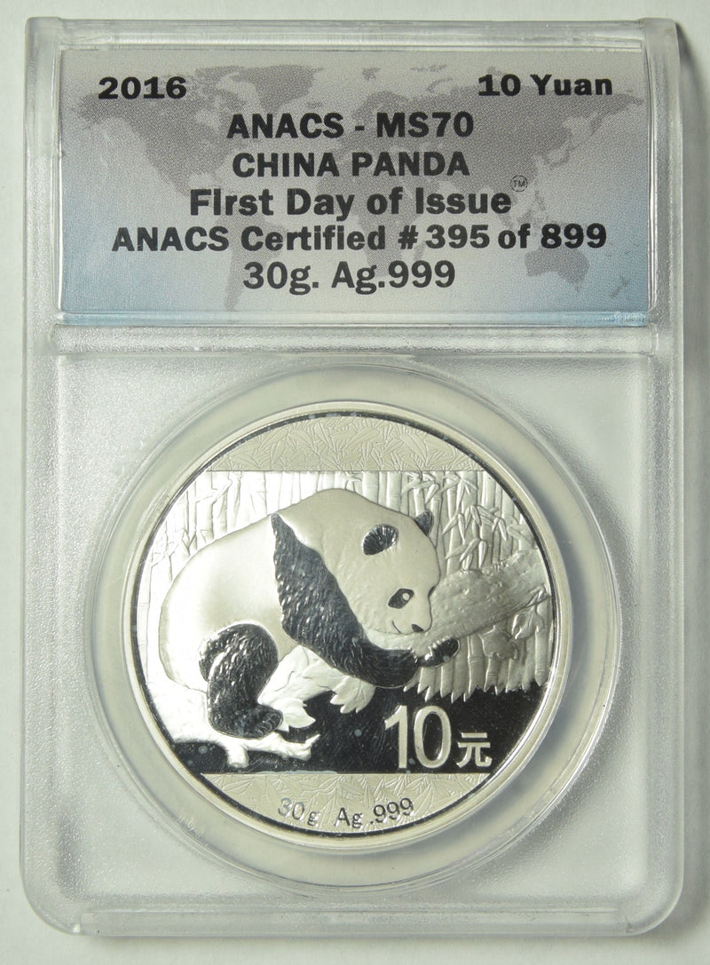 2016 10 Yuan Chinese Panda . . . . ANACS MS-70 Silver First Day of Issue ANACS Certified 