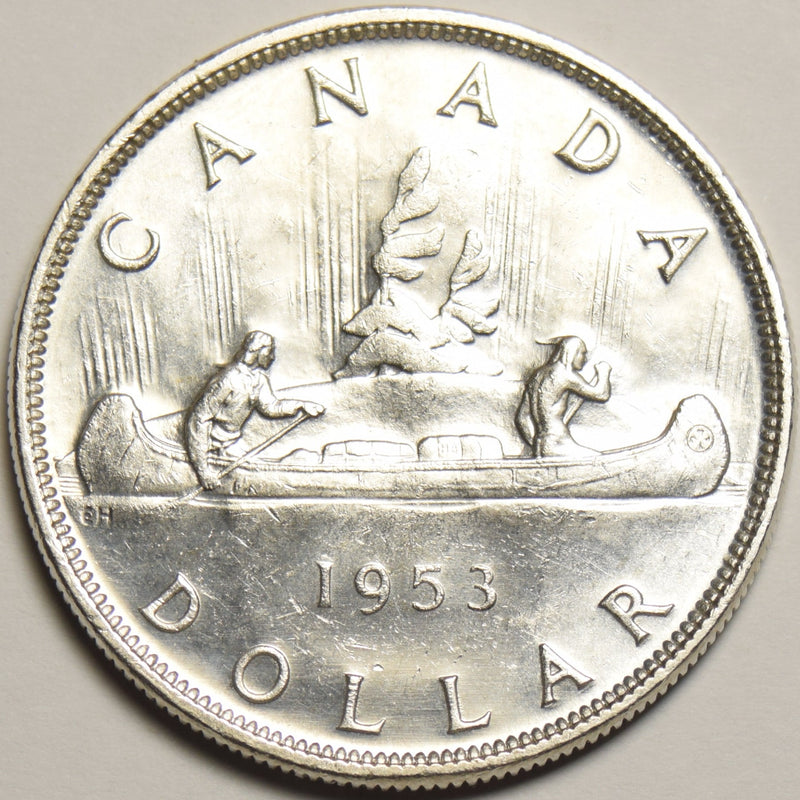 1953 Canadian Shoulder Fold Silver Dollar . . . . Choice Brilliant Uncirculated