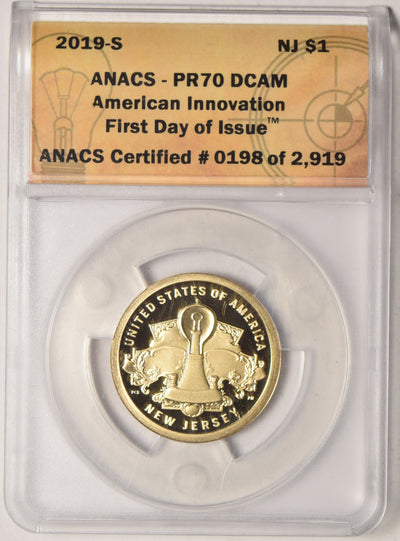 2019-S New Jersey Innovation Dollar . . . . ANACS PR-70 DCAM First Day of Issue