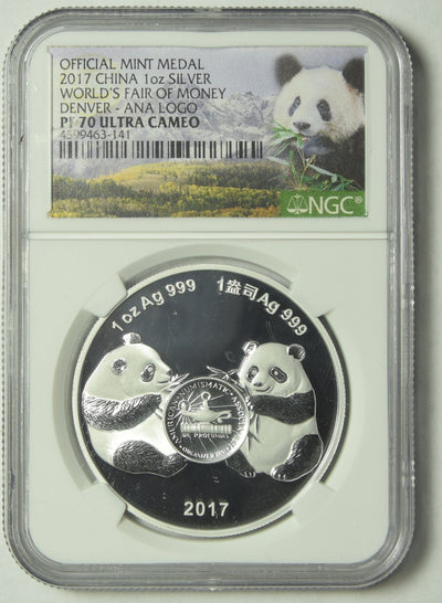 2017 Chinese Panda . . . . NGC PF-70 Ultra Cameo 1 oz. Silver Official Mint Medal World's Fair of Money Denver - ANA Logo