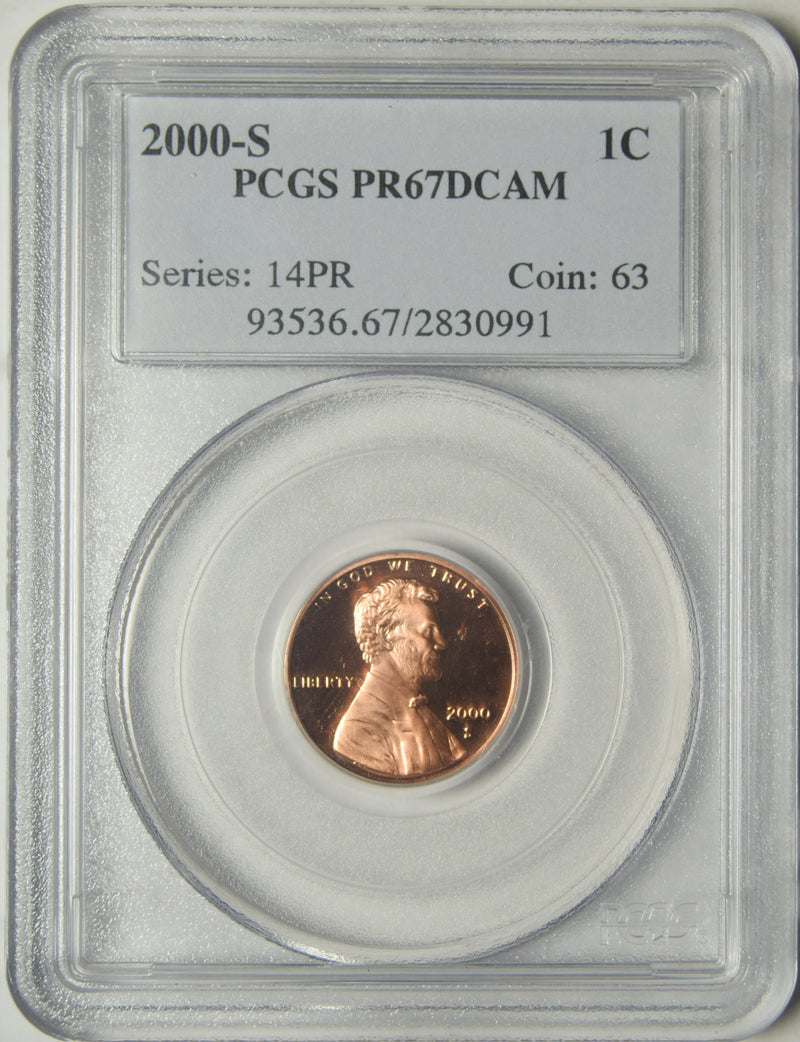 2000-S Lincoln Cent . . . . PCGS PR-67 DCAM
