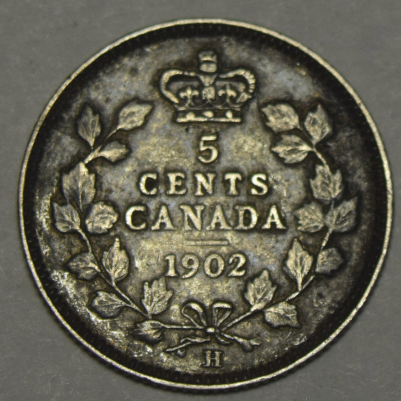 1902-H Large H Canadian 5 Cents . . . . Extremely Fine