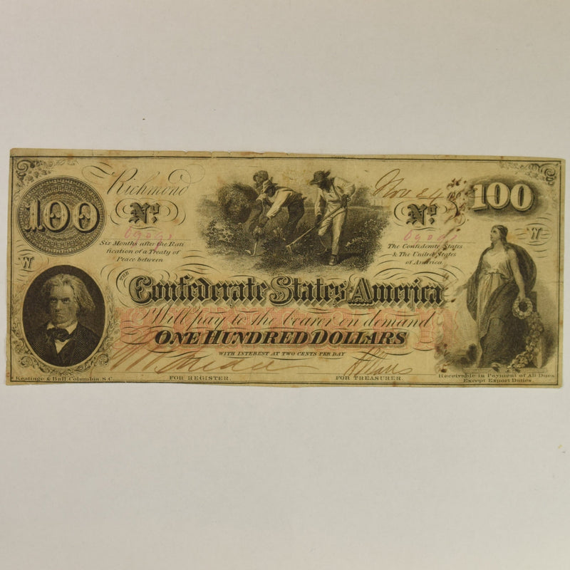 $100.00 1862 Confederate States of America Slaves T-41 . . . . Very Fine