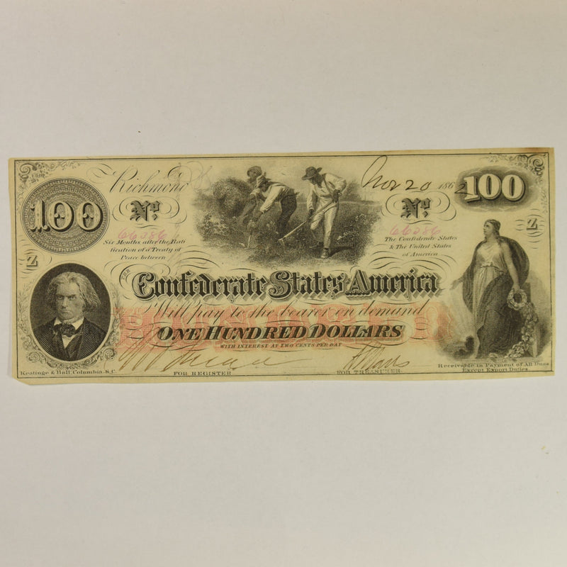 $100.00 1862 Confederate States of America Slaves T-41 . . . . Select Crisp Uncirculated