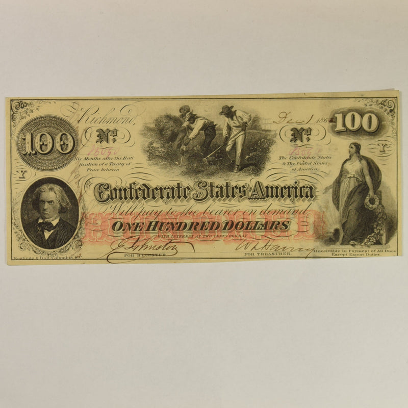 $100.00 1862 Confederate States of America Slaves T-41 . . . . Choice Crisp Uncirculated