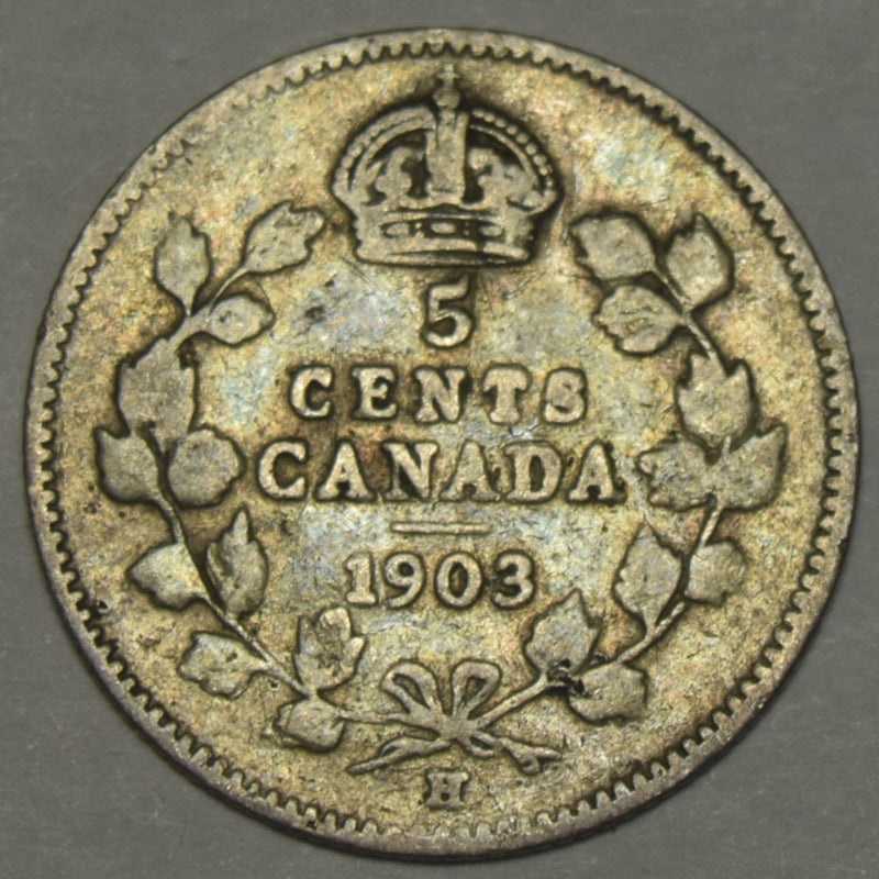 1903-H Large H Canadian 5 Cents . . . . Very Fine